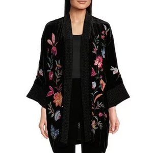 Johnny Was Black Sandra Wide Cuff Velvet Kimono XS